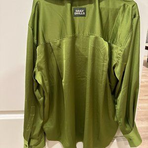 Daily Drills Green Silk Button Down
